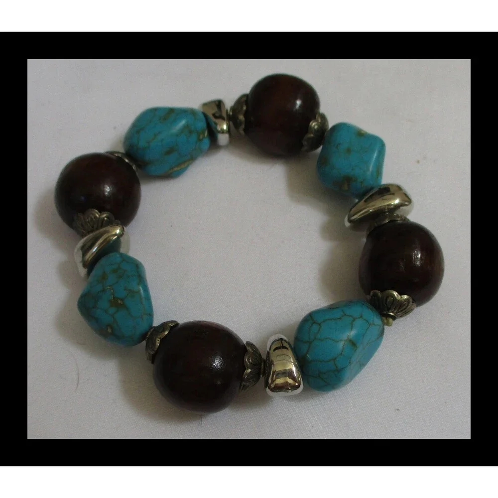 Turquoise & Brown Colored Paparazzi Stretch Bracelet BR-02